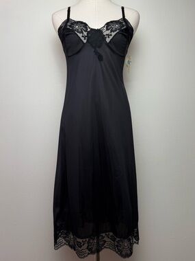 Vintage 80s Kayser Deadstock 100th Anniversary Black Floral Lingerie Slip 32